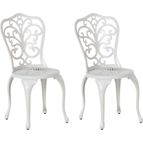 BELIANI Gartenstuhl 2er Set Cremeweiß Aluminium Verschnörkelt Französischer Vintage Stil Antik-Optik Outdoor Balkon Terrasse Garten Metallstuhl