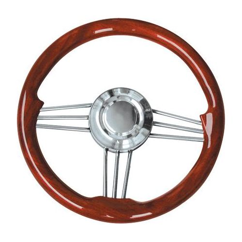Allpa 3-Speichen Steuerrad 'Modell 15' Niro Mit Mahagoni-Holzgriff, Ø350mm, Tiefe 40mm