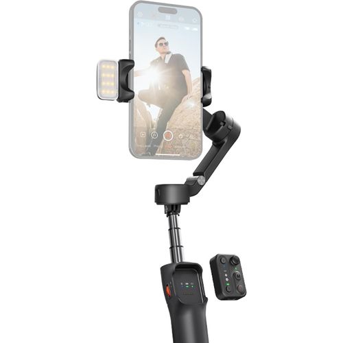 hohem iSteady X3 ausziehbarer 3-Achsen-Smartphone-Gimbal-Stabilisator faltbarer Telefon-Vlog-Gimbal Smart Tracking eingebauter Akku mit magnetischem LED-Fuelllicht Mini-Stativ abnehmbare Fernbedienung 300 g Tragkraft Ersatz fuer iPhone 16/15/14/13/12/11