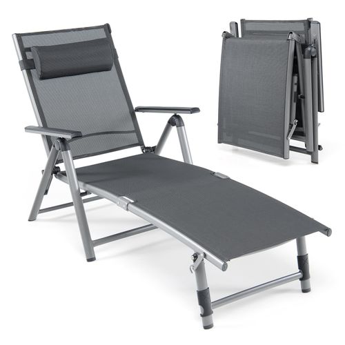 Sonnenliege, klappbare Gartenliege, Campingliege Aluminium Strandliege Verstellbarer Rückenlehne & Fußteil, Dunkelgrau