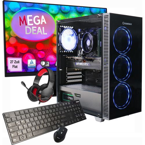GAMEMAX Gaming PC Draco XD Komplett SET Ryzen 5 5500 32GB RAM 1TB SSD RTX 5050 Windows 11 + MSI PRO MP273A Monitor 69cm (27