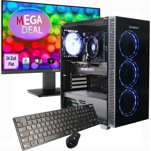 GAMEMAX Gaming PC Draco XD Komplett SET Ryzen 5 5500 32GB RAM 1TB SSD RTX 5050 Windows 11 + MSI PRO MP2412 Monitor 60cm (24