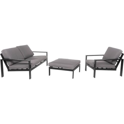 Sitzgruppe Elvo Gartensofa + Sessel + Hocker Garten Möbel Lounge Set grau