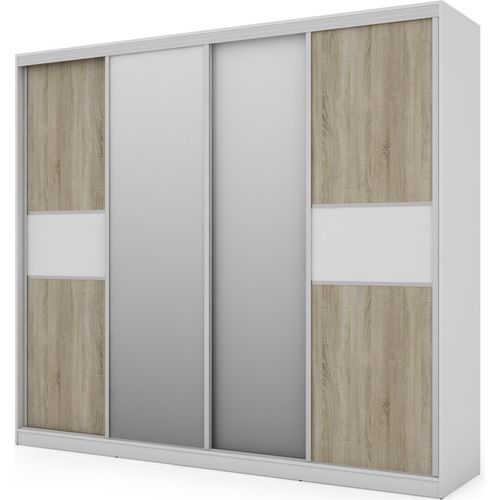 Schiebetür Kleiderschrank 4D/276 in Weiß/Eiche hell mit 2 Spiegeln - Premium Beschläge