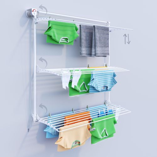 Wäscheständer vertikal zur Wandmontage, robuster 3-Stufen-Trockner – Foxydry Tower 152 cm Weiß