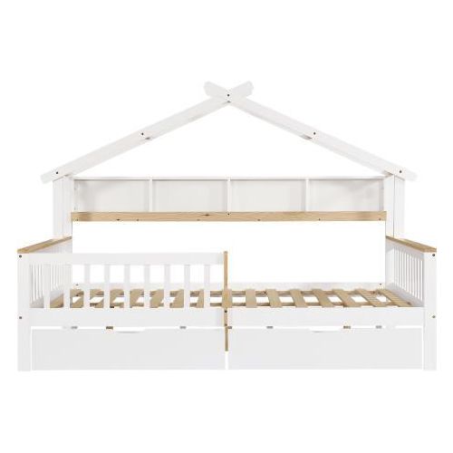 Kinderbett Ohne Matratze 140x200cm Weiss Naturbelassen Fallschutz Gitter Einzigartiges DachdesignLagerregal Schubladen Auf Holzbetten Kiefer MDF