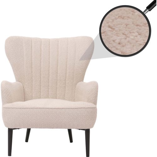Lounge-Sessel HWC-K37, Cocktail-/Ohrensessel Polsterstuhl Retro Vintage Stoff Chenille (500g/m²) creme-beige