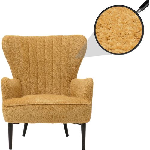 Lounge-Sessel HWC-K37, Cocktail-/Ohrensessel Polsterstuhl Retro Vintage Stoff Chenille (500g/m²) gelb