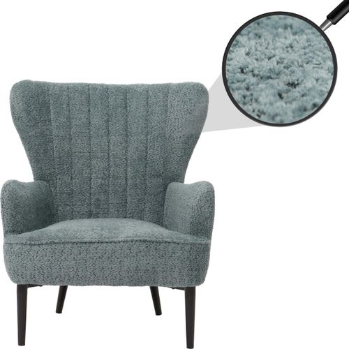 Lounge-Sessel HWC-K37, Cocktail-/Ohrensessel Polsterstuhl Retro Vintage Stoff Chenille (500g/m²) blau-grün