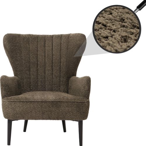 Lounge-Sessel HWC-K37, Cocktail-/Ohrensessel Polsterstuhl Retro Vintage Stoff Chenille (500g/m²) grün-braun