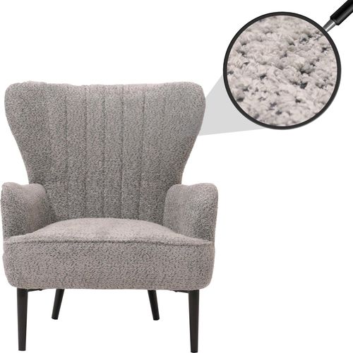 Lounge-Sessel HWC-K37, Cocktail-/Ohrensessel Polsterstuhl Retro Vintage Stoff Chenille (500g/m²) grau