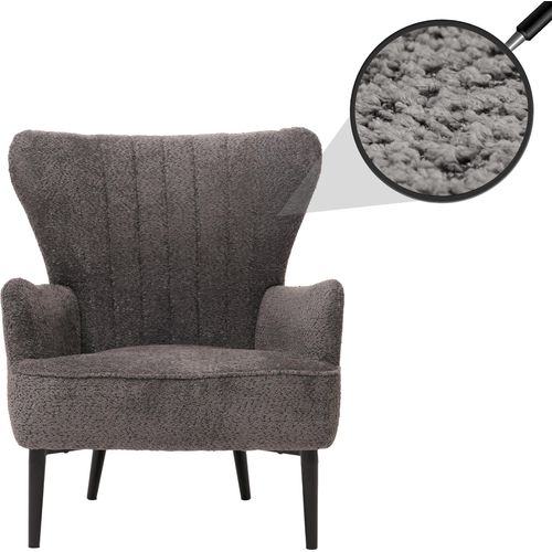 Lounge-Sessel HWC-K37, Cocktail-/Ohrensessel Polsterstuhl Retro Vintage Stoff Chenille (500g/m²) dunkelgrau