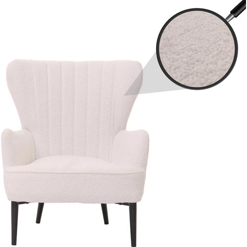 Lounge-Sessel HWC-K37, Cocktail-/Ohrensessel Polsterstuhl Retro Vintage Stoff Bouclé (600g/m²) weiß