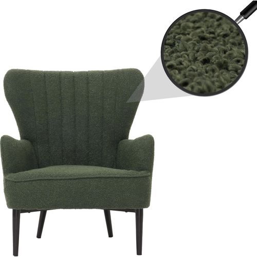 Lounge-Sessel HWC-K37, Cocktail-/Ohrensessel Polsterstuhl Retro Vintage Stoff Bouclé (600g/m²) grün