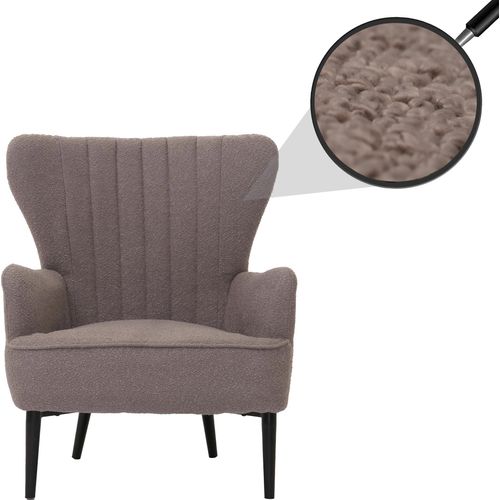 Lounge-Sessel HWC-K37, Cocktail-/Ohrensessel Polsterstuhl Retro Vintage Stoff Bouclé (600g/m²) hellgrau