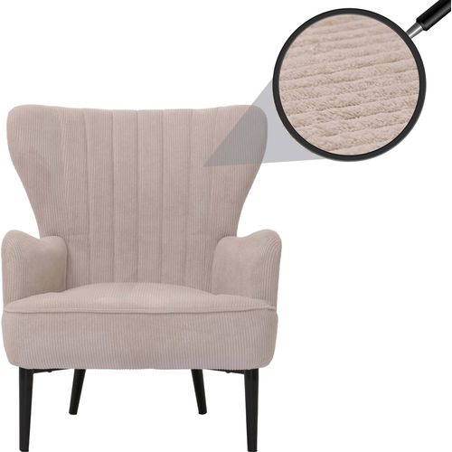 Lounge-Sessel HWC-K37, Cocktail-/Ohrensessel Polsterstuhl Retro Vintage Stoff Cord (290g/m²) beige