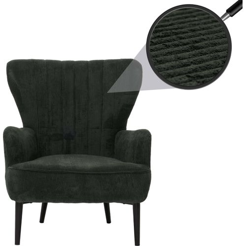 Lounge-Sessel HWC-K37, Cocktail-/Ohrensessel Polsterstuhl Retro Vintage Stoff Cord (290g/m²) dunkelgrün