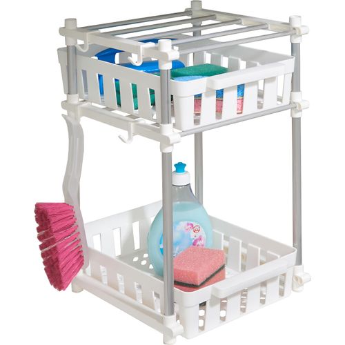 Küchenregal RUCO, grau (alu, weiß), B:30cm H:46cm T:34cm, Aluminium, Regale, Spülschrank-Organizer, Inkl. 2 Körben, 4 Haken, Aluminium/Kunststoff