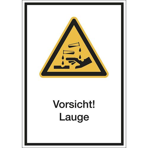 Kombischilder mit Text für Warnkennzeichen, Vorsicht! Lauge, VE 10 Stk, Folie, LxH 130 x 185 mm kaiserkraft