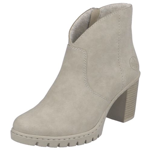 Ankleboots RIEKER, Damen, Gr. 41, grau (beige), Nubuklederimitat, unifarben, Elegant, Schuhe Stiefelette Ankleboots, Stiefelette, Plateauboots, Blockabsatz, in eleganter Optik, Topseller