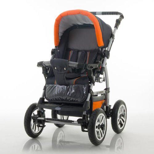 Kinderwagen-Set Flash 2 in 1 in Grau-Orange - 14 Teile - in 18 Farben erhältlich