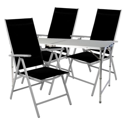 4-tlg. Campingmöbel Set höhenverstellbar Aluminium Textilen schwarz