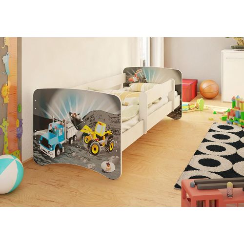 Best for Kids Kinderbett 90x180 cm ohne Matratze mit Rausfallschutz Baufahrzeuge