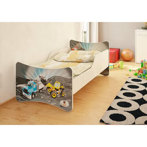 Best for Kids Kinderbett 70x140 cm mit Matratze und Rausfallschutz Baufahrzeuge