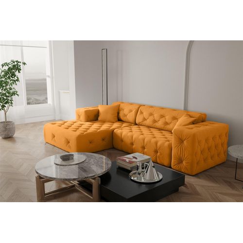 Ecksofa Designersofa CHANTAL in Stoff Opera Velvet Gelb Ottomane Links