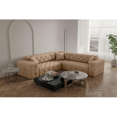 Ecksofa Designersofa CHANTAL in Stoff Opera Velvet Beige Seite Universal