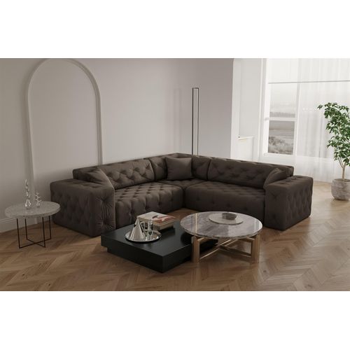 Ecksofa Designersofa CHANTAL in Stoff Opera Velvet Braun Seite Universal