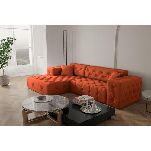 Ecksofa Designersofa CHANTAL in Stoff Opera Velvet Orange Ottomane Links