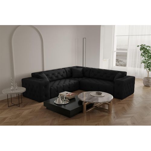 Ecksofa Designersofa CHANTAL in Stoff Opera Velvet Schwarz Seite Universal