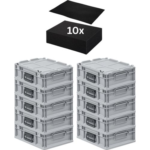 SparSet 10x Eurobox NextGen Portable mit Rasterschaumstoff & Schaumstoffeinlage | HxBxT 13,5x30x40cm | 11 Liter | Eurobehälter, Transportbox, Transportbehälter, Stapelbehälter