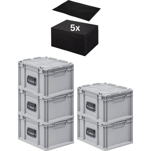 SparSet 5x Eurobox NextGen Portable mit Rasterschaumstoff & Schaumstoffeinlage | HxBxT 23,5x30x40cm | 20 Liter | Eurobehälter, Transportbox, Transportbehälter, Stapelbehälter