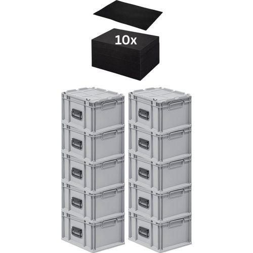 SparSet 10x Eurobox NextGen Portable mit Rasterschaumstoff & Schaumstoffeinlage | HxBxT 23,5x30x40cm | 20 Liter | Eurobehälter, Transportbox, Transportbehälter, Stapelbehälter