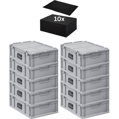 SparSet 10x Eurobox NextGen Portable mit Rasterschaumstoff & Schaumstoffeinlage | HxBxT 18,5x40x60cm | 34 Liter | Eurobehälter, Transportbox, Transportbehälter, Stapelbehälter