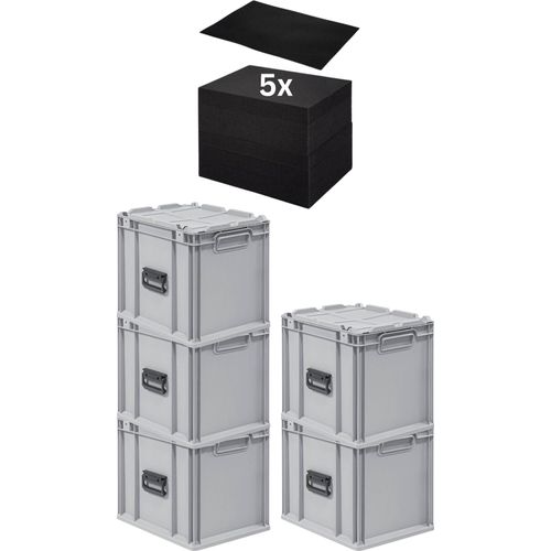 SparSet 5x Eurobox NextGen Portable mit Rasterschaumstoff & Schaumstoffeinlage | HxBxT 33,5x30x40cm | 30 Liter | Eurobehälter, Transportbox, Transportbehälter, Stapelbehälter