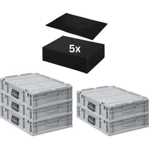 SparSet 5x Eurobox NextGen Portable mit Rasterschaumstoff & Schaumstoffeinlage | HxBxT 13,5x40x60cm | 23 Liter | Eurobehälter, Transportbox, Transportbehälter, Stapelbehälter