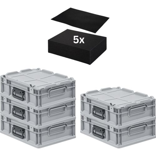 SparSet 5x Eurobox NextGen Portable mit Rasterschaumstoff & Schaumstoffeinlage | HxBxT 13,5x30x40cm | 11 Liter | Eurobehälter, Transportbox, Transportbehälter, Stapelbehälter