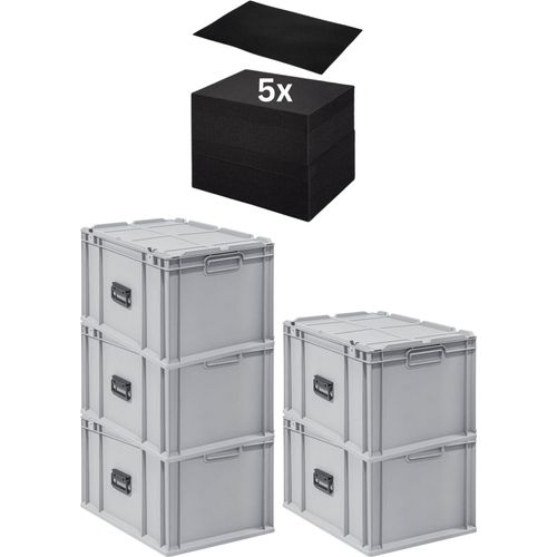SparSet Eurobox 5x NextGen Portable mit Rasterschaumstoff & Schaumstoffeinlage | HxBxT 33,5x40x60cm | 65 Liter | Eurobehälter, Transportbox, Transportbehälter, Stapelbehälter