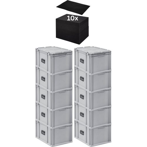 SparSet 10x Eurobox NextGen Portable mit Rasterschaumstoff & Schaumstoffeinlage | HxBxT 33,5x40x60cm | 65 Liter | Eurobehälter, Transportbox, Transportbehälter, Stapelbehälter