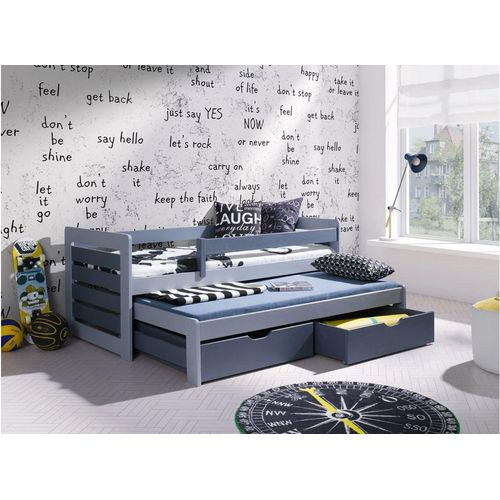 Kinderbett TOMAS II aus massiver Kiefer mit Aufbettung und Schubladen - 200x90 cm – graphit/grau