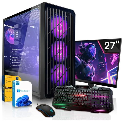 SYSTEMTREFF Gaming Komplett PC - Ryzen 5 5500 - Nvidia GeForce RTX 3050 6GB - 32GB DDR4 - 1TB NVMe - 27 Zoll TFT - Windows 11 Pro - Desktop