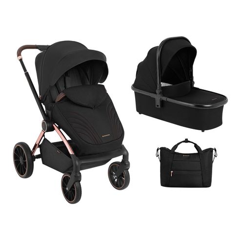 Kikkaboo Kinderwagen Kara 2 in 1 Babywanne, Sportsitz, Wickeltasche, Federung schwarz