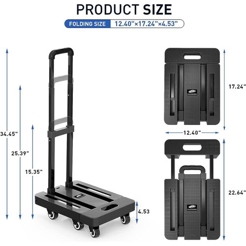 SPACEKEEPER Faltbare Sackkarre, 227kg Tragfähigkeit, robuste Sackkarre mit 6 Rädern und 2 Gummiseilen für Gepäck, Reisen, Auto, Einkaufen, Umzug & Bür