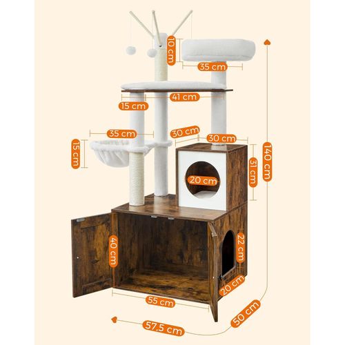 FEANDREA Kratzbaum mit Katzentoilette, Kratzbaum, vintage braun