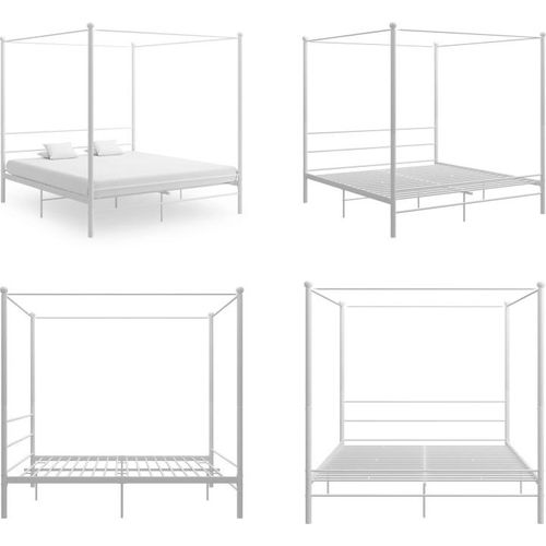 vidaXL Himmelbett Weiß Metall 200x200 cm - Bettrahmen - Metall-Bettrahmen - Bett - Betten