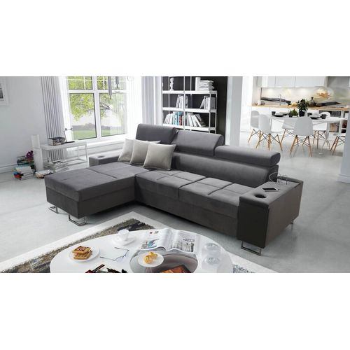 Ecksofa Anita I Maxi Luxus und Elegantes mit Schlaffunktion, Teile hat einen Öffnungsbügel, eine Steckdose und einen USB-Anschluss Sawana14+ekji