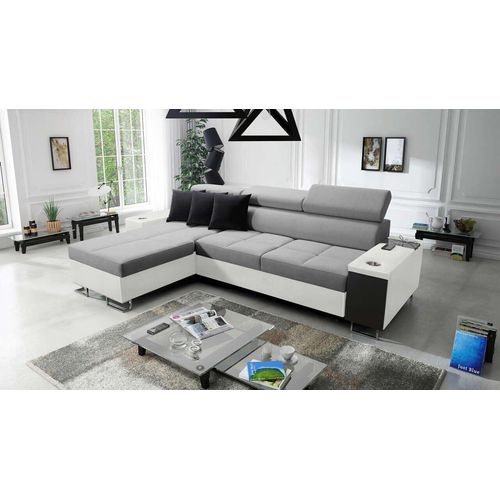 Ecksofa Anita I Maxi Luxus und Elegantes mit Schlaffunktion, Teile hat einen Öffnungsbügel, eine Steckdose und einen USB-Anschluss Sawana21+ekji